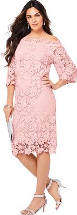 Roaman's Off The Shoulder Lace Dress in Soft Blush at Nordstrom, Size 24