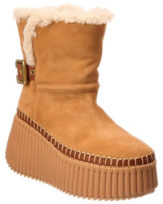 Chlo&eacute; Nama Suede & Shearling Bootie