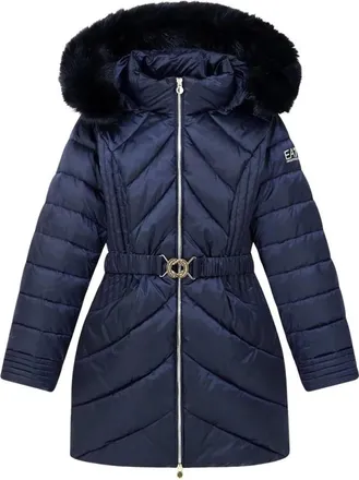 Emporio Armani Caban trapuntato con cappuccio e pelliccia sintetica - - Coats - Donna - Blu - M