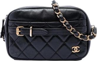 Chanel Pre-owned Quilted Lambskin Crossbody Bag - Dames - Vintage Schoudertas - Zwart - ONE Size - Leer - Vintage