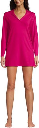 Lands End Cotton Jersey Long Sleeve Hooded Swim Cover-up Dress in Riviera Rose at Nordstrom, Size X-Small