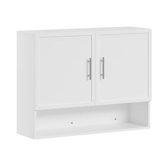 SoBuy Sobuy Armario De Pared Colgante Blanco Con Puertas Mueble De Ba&ntilde;o Y Cocina Con Estante Abierto Estante Ajustable 90&times;70&times;28.5 Cm Capacidad De Carga 20 K