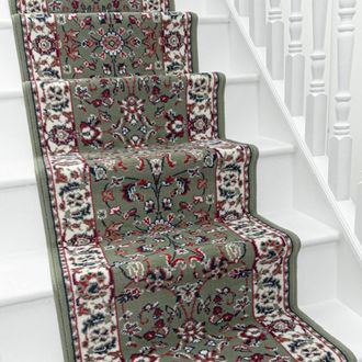 Runrug Stair Runner Carpet for Staircases - Soft & Comfy, 9mm - Traditional in Green | Size: 60 cm x 510 cm