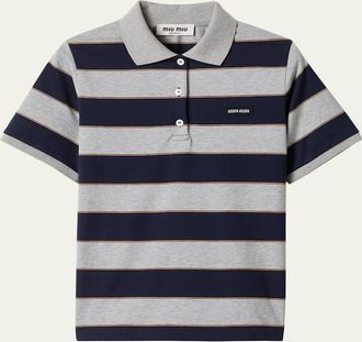 Miu Miu Striped Jersey Short-Sleeve Polo Shirt