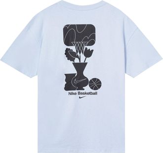 Nike Mens Nike Loose Pattern Alphabet Printing Round Neck Casual Loose Short Sleeve Light Sea Blue T-Shirt DQ1906-548