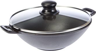 KELA Kela - 77747, Padella Coperchio, Griglia, Bastoncini, Ghisa, Diametro di 24 cm, Adatta ai Piani a induzione, Wok-Set Mini