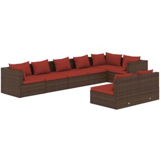vidaXL Set Sof&aacute;s De Jard&iacute;n 8 Piezas Y Cojines Rat&aacute;n Sint&eacute;tico Marr&oacute;n Vidaxl