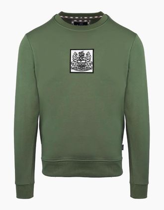 Aquascutum Mens Crew Neck Ribbed Collar Long Sleeve Sweatshirt - Green - Size: 2X large