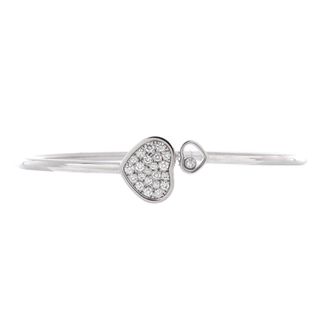 Chopard Happy Diamonds Heart Cuff Bracelet 18K White Gold with Pave Diamonds and 1 Floating Diamond