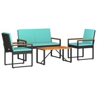 vidaXL Juego De Muebles De Exterior Con Coj&iacute;n 4 Pcs Negro Y Turquesa Vidaxl