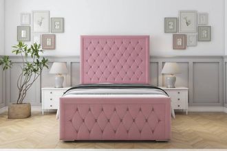 Sloomy Monroe Plush Frame-Mattress - 50 Upholstered Headboard in Pink | Size: Double