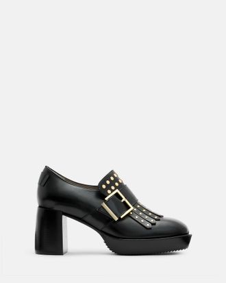 AllSaints Cow Leather Zia Studded Leather Heeled Loafers, Size: UK 7/US 10/EU 40