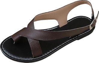 Generic Womens Flat Sandals Lightweight Thong Sandals Solid Color Stylish Breathable Versatile Comfortable Casual Strappy Sandals Summer Beach