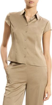 Theory Cap Sleeve Satin Shirt in Mocha Taupe at Nordstrom, Size X-Small