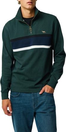 Rodd & Gunn Chesterfield Chest Stripe Quarter Zip Long Sleeve Polo in Forest at Nordstrom, Size Xxx-Large