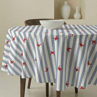 Muare Home Mantel redondo antimanchas 100% algod&oacute;n azul y blanco Di&aacute;metro 190 cm