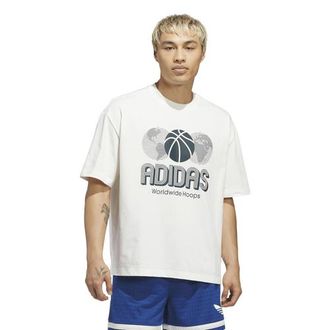 adidas Mens adidas Worldwide Hoops Logo Graphic Basketball T-Shirt - Off White Size XL