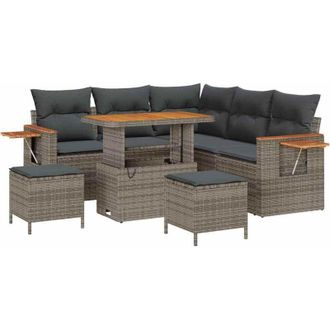 vidaXL Garden Sofa Set with Cushion 9 pcs Grey Poly Rattan vidaXL