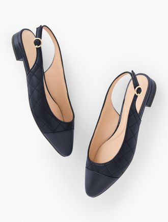 Talbots Edison Quilted Nappa Slingback Flats - Blue - 10 1/2 M Talbots