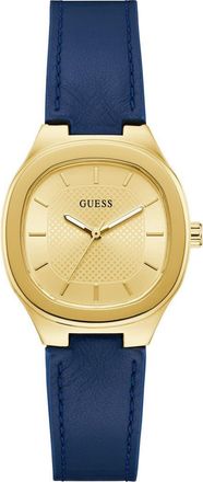 Guess Square Goldtone Leather Strap Watch, 32mm in Champagne at Nordstrom