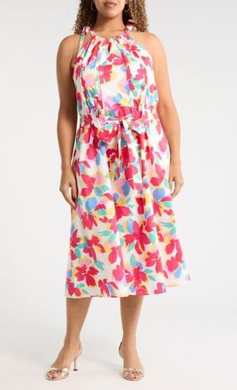 Sugarlips Yani Luvi Belted Floral Sleeveless Midi Dress in Fuchsia-Multi at Nordstrom, Size 2 X