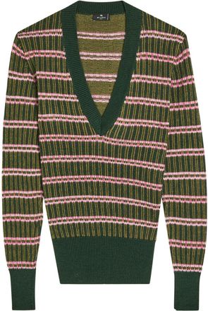 Etro Womens Brown Striped Knit Designer V-neck Jumper UK12 / M - 44 (UK12 / M)