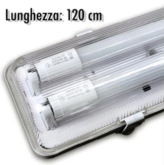 Trade Shop Trade Shop Traesio - Trade Shop - Plafoniera Stagna Completa Di 2 Tubo Neon A Led 120cm Per Soffitto Parete Ip65