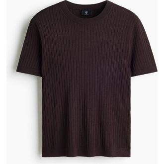 H&M Slim Fit Knitted T-shirt in Dark Brown at Nordstrom, Size X-Large