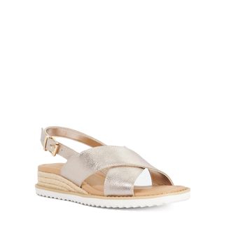 Dune London Womens Ladies Lemesos - Low Raffia Wedge Sandals - Gold Leather - Size UK 6