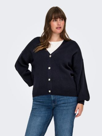 Only Carmakoma Strickjacke ONLY CARMAKOMA CARIBI LS CARDIGAN KNT, Damen, Gr. XL, night sky, Strick, Obermaterial: 50% Viskose, 27% Nylon, 23% Polyester, unifarben, V