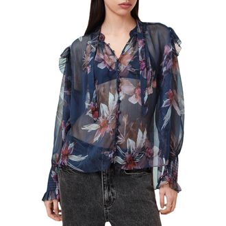 AllSaints Lara Shirt in Adena Deep Blue at Nordstrom Rack, Size 8 Us / 12 Uk