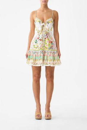 Camilla Tie Front Short Dress With Hem Ruffle in The Call Of Catalonia at Nordstrom, Size Xx-Large Au