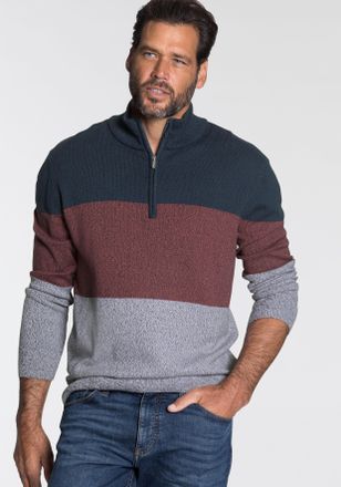 Man's World Troyer MANS WORLD Bis Gr&ouml;sse 5 XL, Herren, Gr. XXL (60/62), bunt (marine bordeaux), Strick, Obermaterial: 50% Baumwolle, 50% Polyacryl, colorblocking,