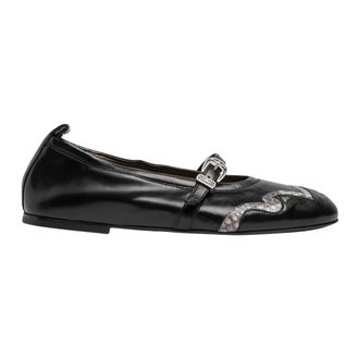 Sartore Ballerinas, female, Black, Size: 10 1/2 US Leather and Python Ballerina Flats