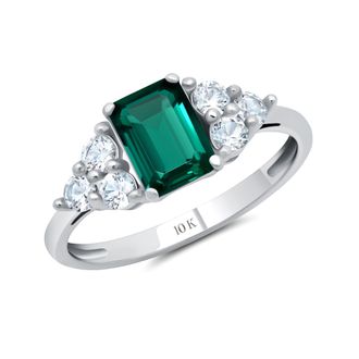 MAX + STONE 10k Yellow or White Gold Gemstone Emerald Cut Birthstone Anniversary Ring