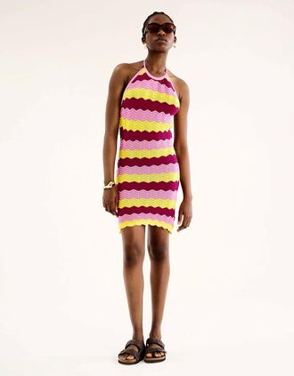 Omnes Womens Ash Crochet Halter Mini Dress - Size: 18/20