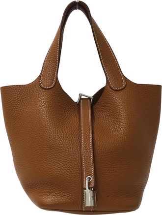 Herm&egrave;s Brown Taurillon Clemence Leather Handbag Tote Bag (Pre-Owned)