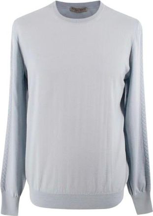 Bottega Veneta Light Blue Fine Knit Jumper with Intrecciato Sleeve Detail Size M