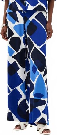 Joseph Ribkoff Recycled Woven Geometric Print Wide Leg Pull-On Pants In Blue