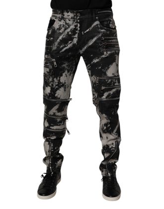 Dolce & Gabbana Mens Black Tie Dye Cotton Skinny Zip Denim Jeans Clothing