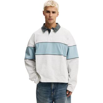 Cotton On Mens Cropped Fit Rugby Polo in White Marle Blue Panel at Nordstrom, Size X-Small