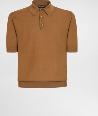 Dolce & Gabbana Fine-gauge Cashmere Polo Shirt - Man Sweaters And Cardigans Brown 44