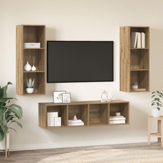Berkfield Home TV Cabinet Set with Shelf 3 pcs Artisan oak 37 x 37 x 142.5 cm in Brown