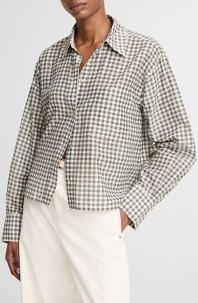 Vince Gingham Check Crop Button-Up Shirt in Off White/Smoke at Nordstrom, Size Xx-Small
