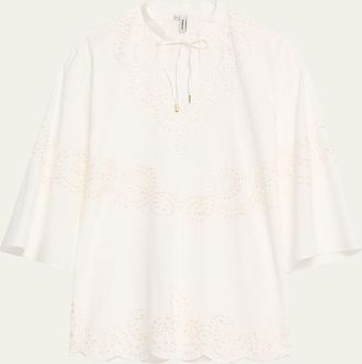 SIMKHAI Sarina Embroidered Long-Sleeve Mini Dress