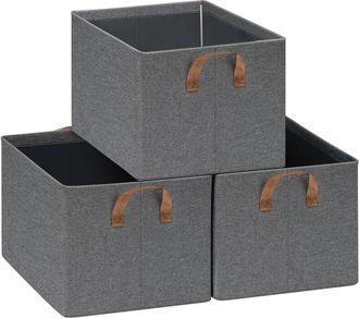 Woltu Juego De 3 Cajas De Almacenamiento Plegables, Contenedores De Tela Con Asas, 42x32x26 Cm, Gris+marr&oacute;n - Woltu
