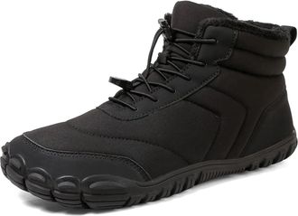 Generic Plus Size Winter Barefoot Shoes Womens Mens Wide Toe Box Camping Walking Boots Sneakers Non-Slip Warm Snow Boots Ankle Booties(Black,8.5 UK)