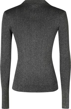 Roberto Collina Fitted Long-Sleeve Lurex Polo with Classic Collar