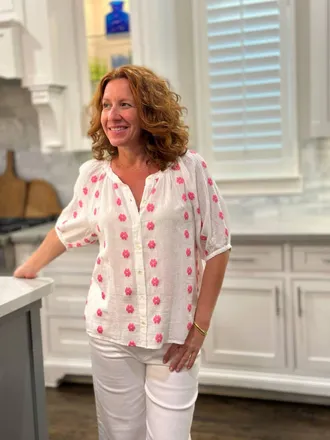 Dylan Esme Embroidered Blouse In White/pink