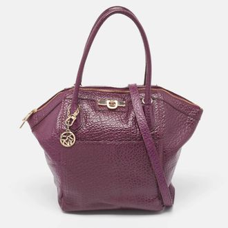DKNY Dkny Purple Textured Leather Logo Zip Satchel